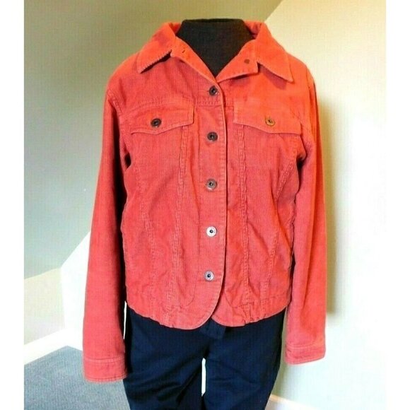 L.L.BEAN ORANGE CORDUROY JEAN JACKET, WOMAN'S SIZE SMALL - Picture 1 of 7
